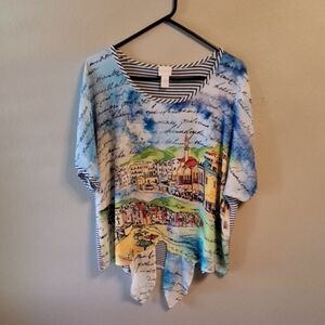 Chico's Colorful Cityscape Blouse
